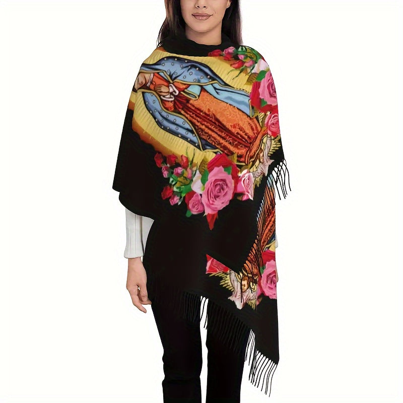 Luxury Mexican Floral Print Scarf - Women's Soft Warm Wrap With Tassels | Versatile Scarf For Coats, Sweaters And Suits MyFave Boutique