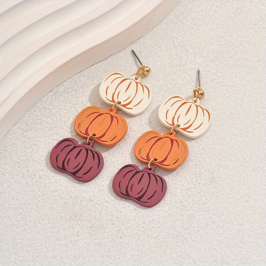 Thanksgiving Pumpkin Drop Earrings for Women - Vintage Cute Acrylic Dangle Earrings with Titanium Ear Needle - No Plating Festive Orange Pumpkin Earrings for Daily Wear & Holiday Celebrations MyFave Boutique