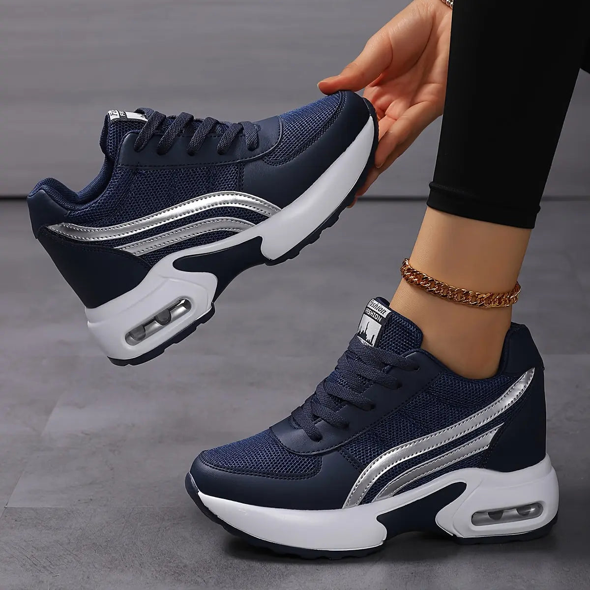 Women's Breathable Mesh Sneakers - Casual Lace-Up, Height-Boosting Platform Shoes with Air Cushion Comfort for All Seasons MyFave Boutique