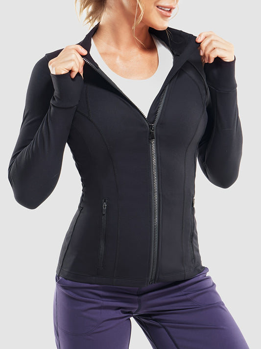 Solid Color Yoga Zipper Top, Long Sleeve Running Sports Jacket, Women's Clothing MyFave Boutique