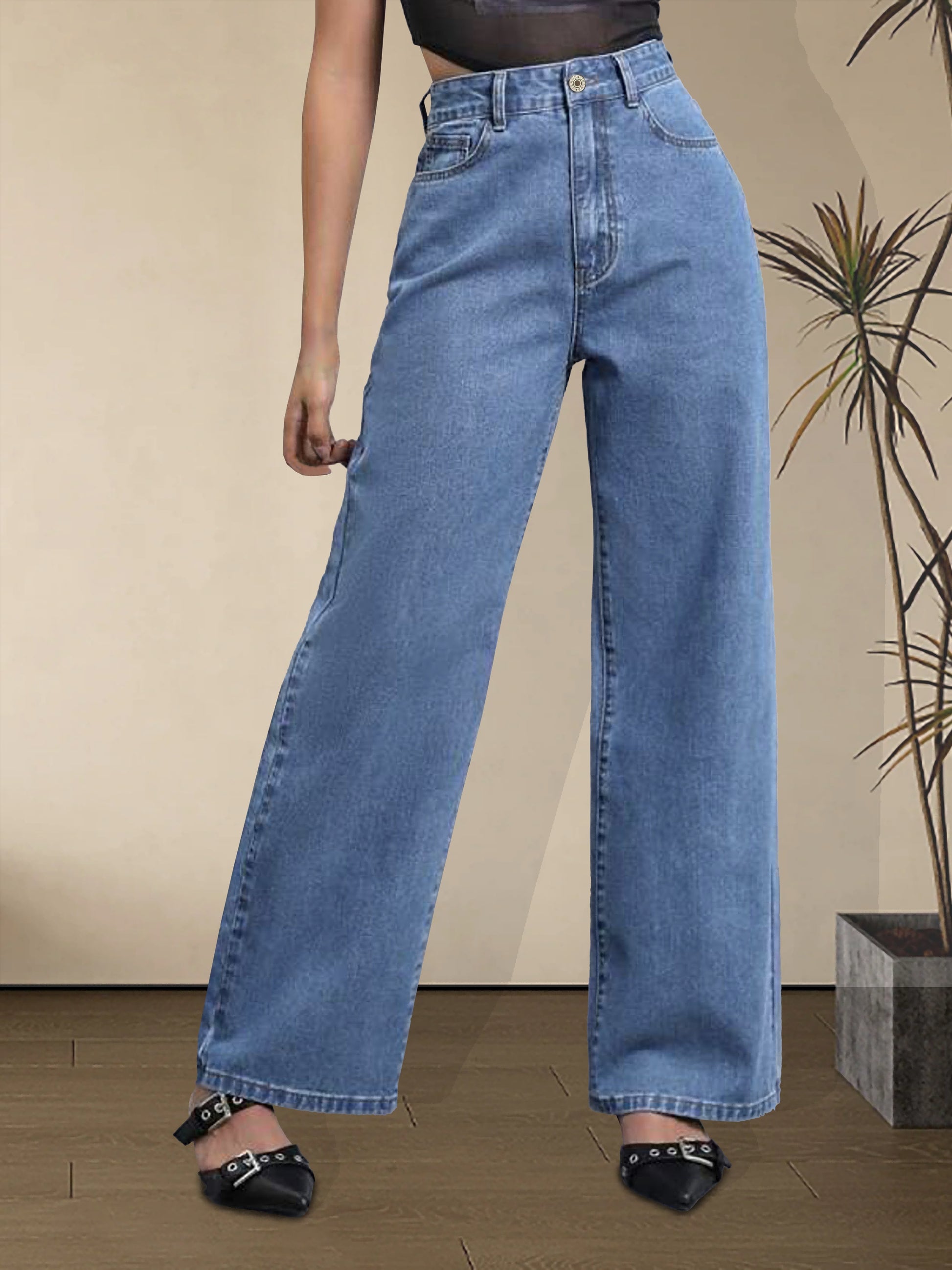 Relaxed Fit Wide Leg Jeans - Women's Denim Clothing with Slant Pockets, Non-Stretch Fabric, and Comfortable Loose Style for Casual Wear - Soft, Breathable, and Stylish Denim Pants MyFave Boutique