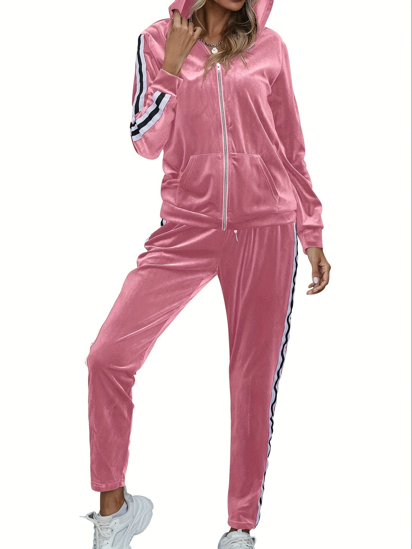 Two Pieces Outfits For Women Solid Casual Velour Tracksuit Sweatsuits Jogger Set MyFave Boutique