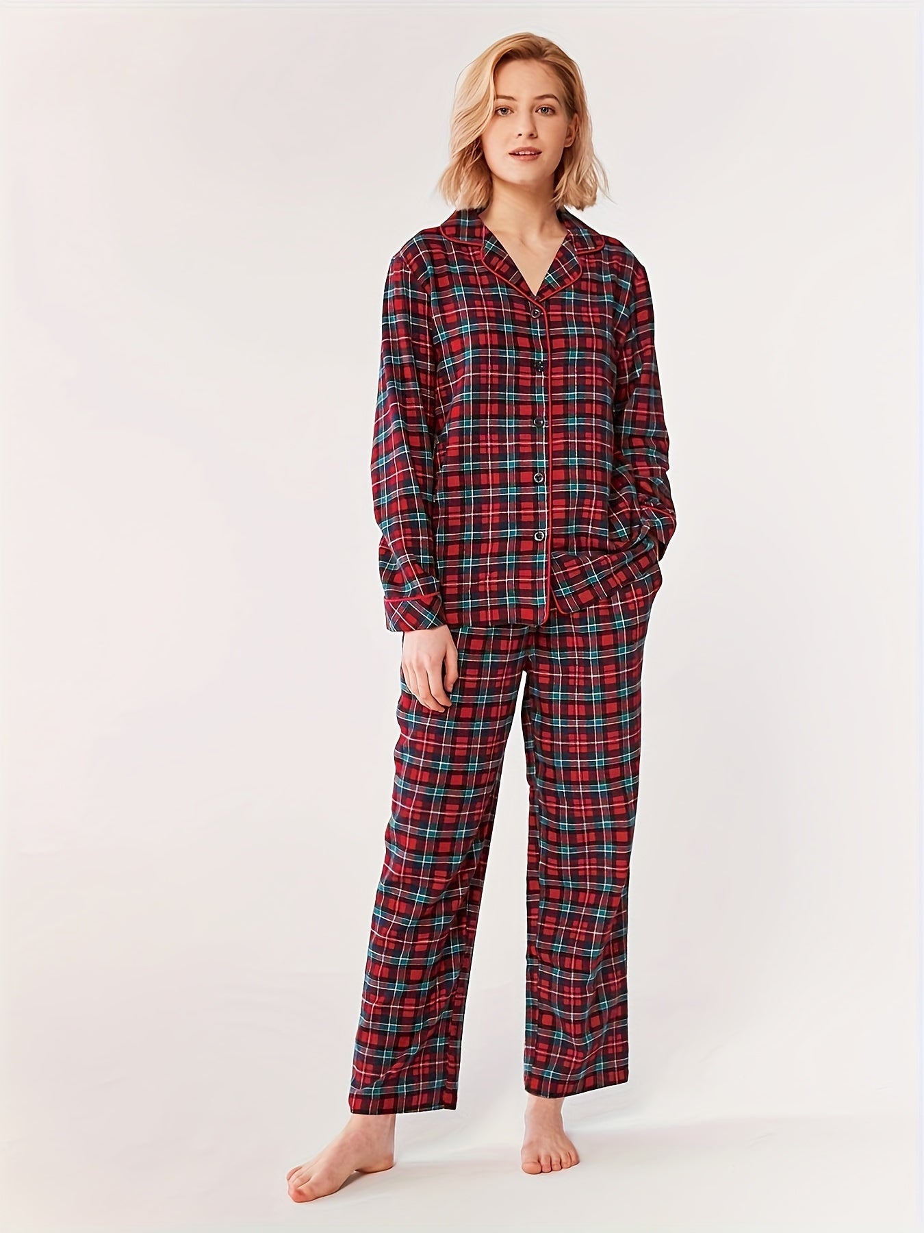 SIORO Flannel Long Sleeve Pajamas Women 100% Cotton Plaid Pajama Set Pajamas Home Clothes MyFave Boutique