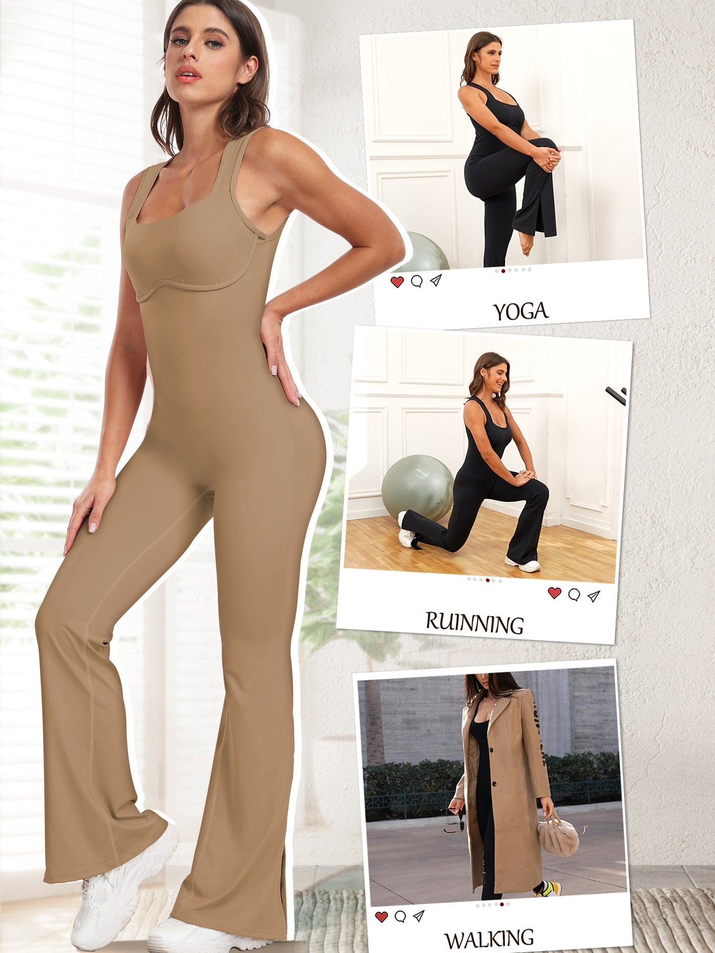 UNIQUEBELLA Workout Flare Jumpsuit for Women Built-in Bra Sleeveless Romper Square Neck Tank Top Unitard Gym Yoga Jumpsuit MyFave Boutique