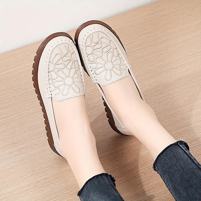 Women's Embroidered Loafers, Solid Color Soft Sole Low Top Shoes, Casual Walking Flats MyFave Boutique