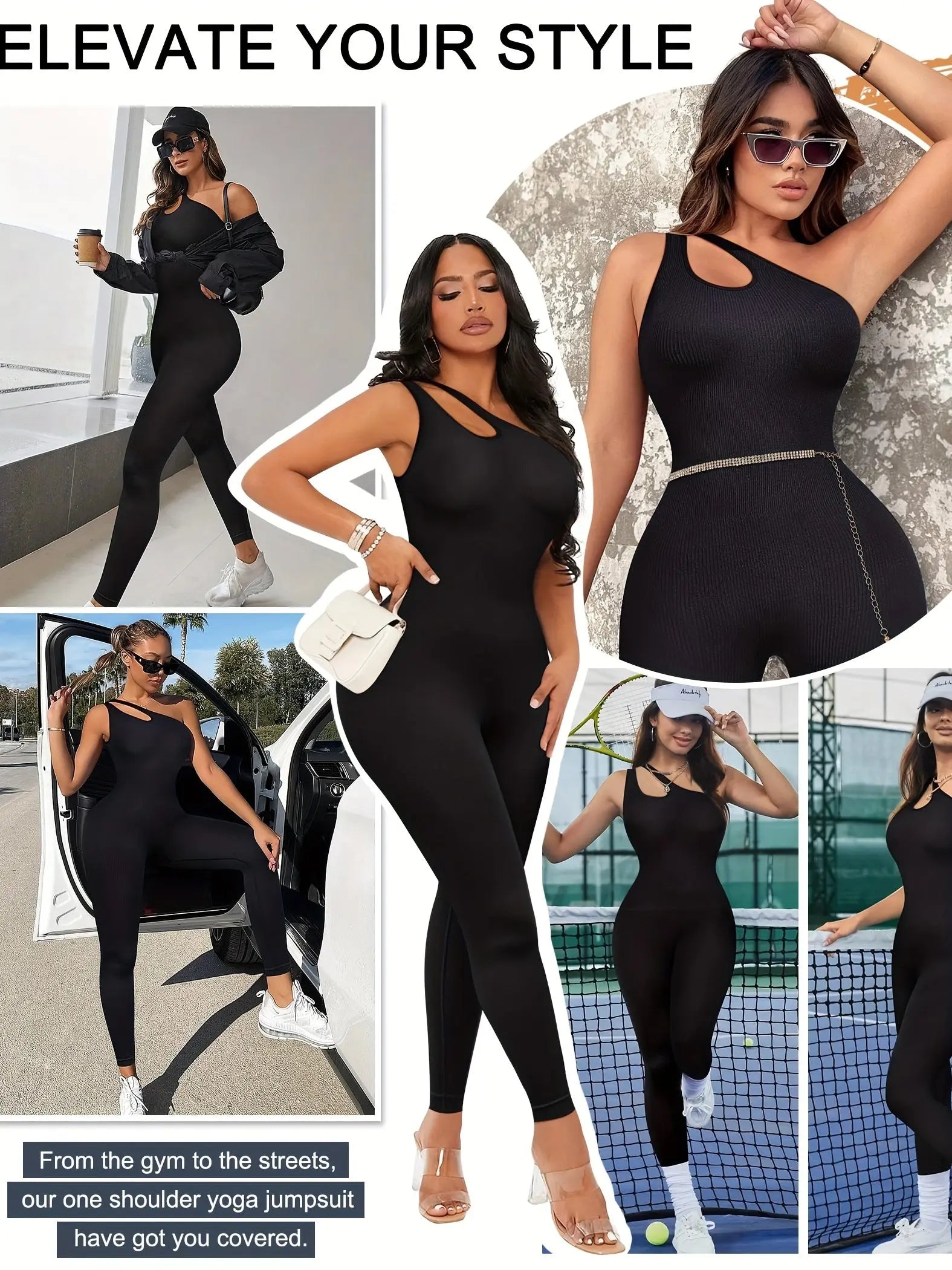 Women's Sports Jumpsuits One Shoulder Yoga Romper Sleeveless Tummy Control Bodysuits Workout Leggings Tracksuits MyFave Boutique