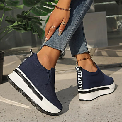 Women's Height Increasing Wedge Shoes, Breathable Stretchy Slip On Platform Shoes, Comfy Walking Rocker Shoes MyFave Boutique