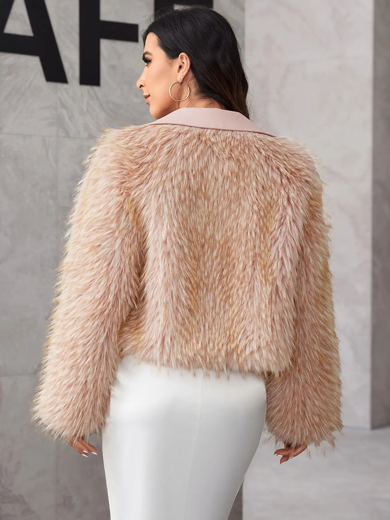 Faux Fur Open Front Fuzzy Coat, Elegant & Chic Long Sleeve Crop Outerwear For Fall & Winter, Women's Clothing MyFave Boutique