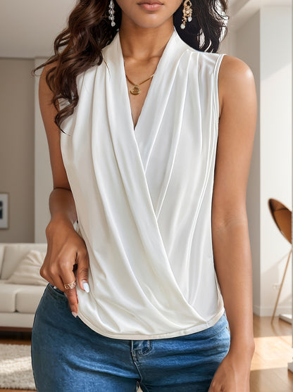 Solid Color Surplice Neck Tank Top, Elegant Sleeveless Top For Spring & Summer, Women's Clothing MyFave Boutique