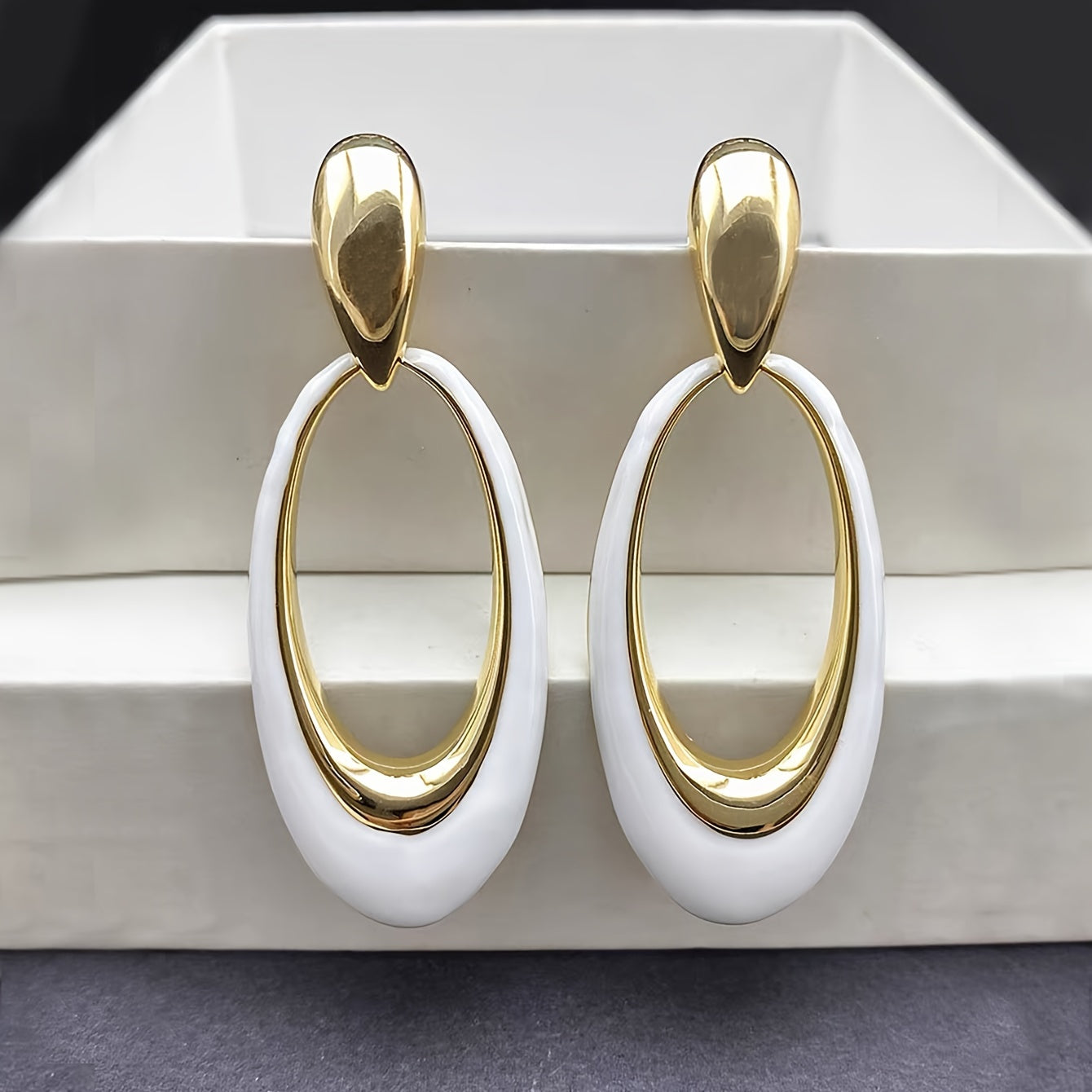 Hollow Oval Shape White Enamel Dangle Earrings Retro Elegant Style Zinc Alloy Jewelry Trendy Female Earrings MyFave Boutique