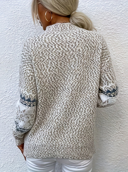 Cozy Snowflake Mock Neck Sweater - Warm Long Sleeve Pullover for Women MyFave Boutique