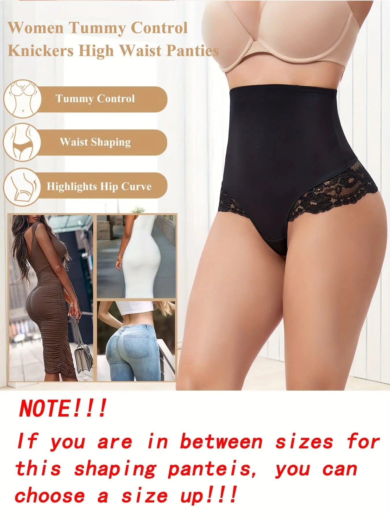 High-Waisted Lace Shaping Thong with Tummy Control, Women's Compression Panties for Slimmer Look MyFave Boutique