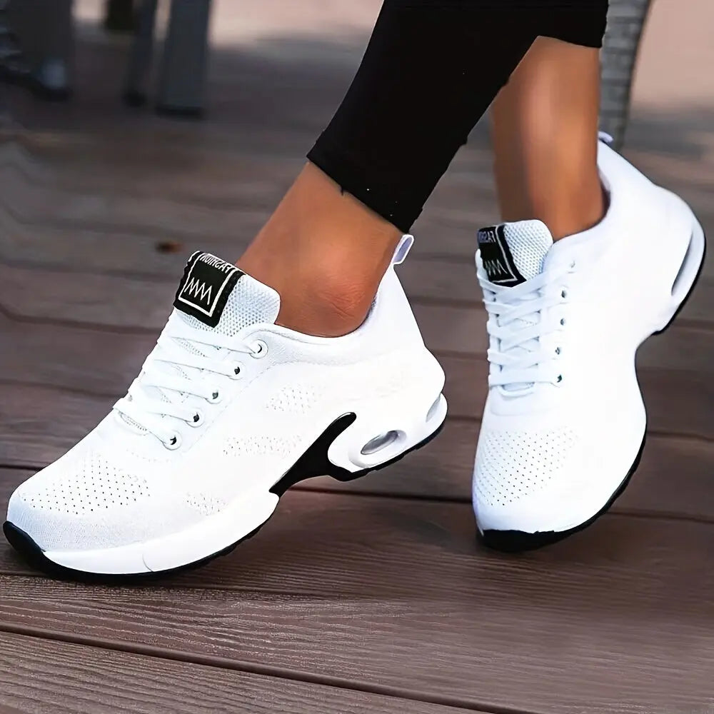 Women's Air Cushion Sneakers, Flying Woven Shock Absorbing Running Shoes, Lace Up Comfortable Outdoor Sports Shoes MyFave Boutique