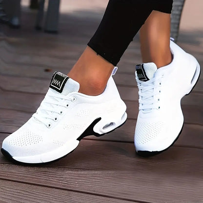 Women's Air Cushion Sneakers, Flying Woven Shock Absorbing Running Shoes, Lace Up Comfortable Outdoor Sports Shoes MyFave Boutique