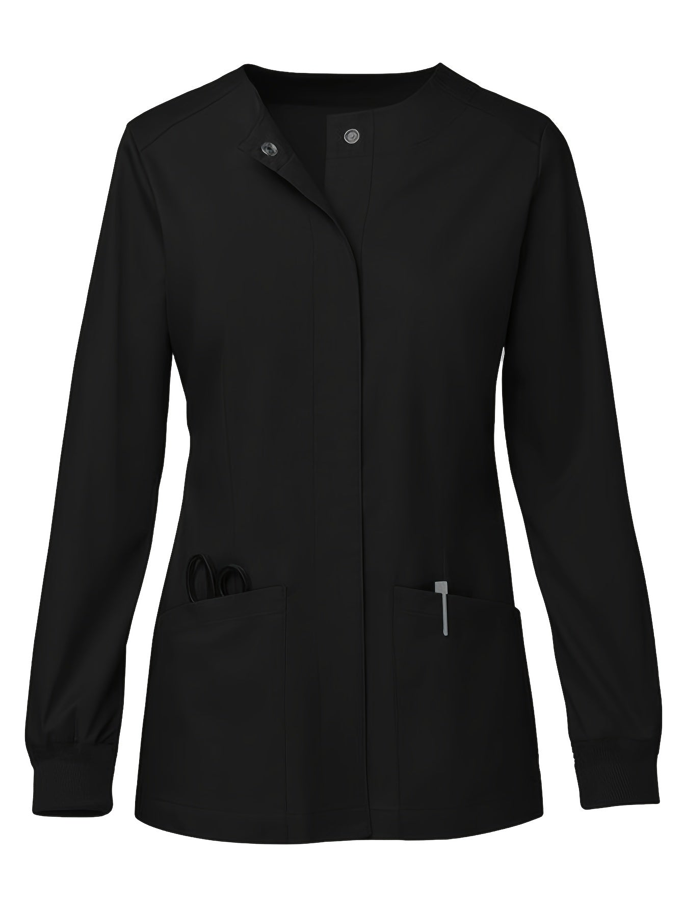 Women's Stretch Polyester Blazer, Round Neck Long Sleeve Coat, Casual Two-Pocket, Machine Washable MyFave Boutique