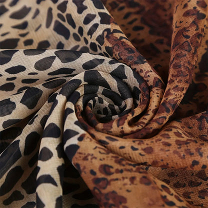 Boho Style Leopard Print Scarf for Women - 100% Polyester, Inelastic, Non-Feathered, Printed Chiffon Shawl - Windproof, Warm, Breathable Head Wrap for Going Out, Travel, Beach - 1PCS MyFave Boutique