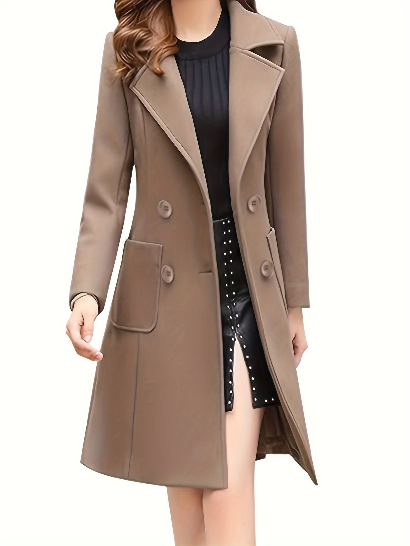 Women Wool Blend Winter Mid Long Coat Notch Double-Breasted Lapel Jacket Outwear MyFave Boutique