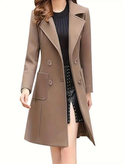 Women Winter Mid Long Coat Notch Double-Breasted Lapel Jacket Outwear MyFave Boutique