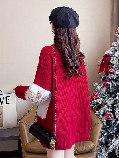 Christmas Tree Decor Crew Neck Sweater, Casual Long Sleeve Sweater For Fall & Winter, Women's Clothing MyFave Boutique