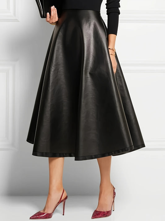 Elegant High Waist Leather Skirt with Ruffled Hem for Women - Perfect for Spring and Summer MyFave Boutique