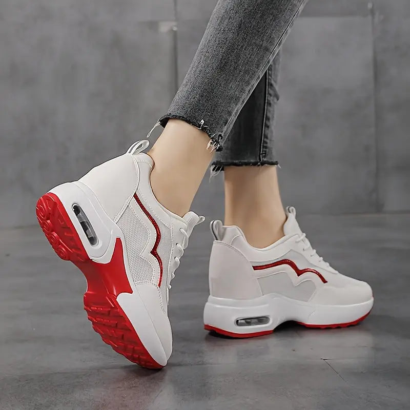 Women's Two-Tone Height-Increasing Sneakers, Lace Up Platform Soft Sole Breathable Comfort Sneakers, Air Cushion Casual Athletic Shoes MyFave Boutique