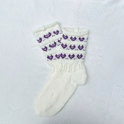 Elegant Women's Knit Socks With Heart & Striped Design - Breathable Acrylic, Soft Plush Lined, Hand Wash Or Dry Clean MyFave Boutique