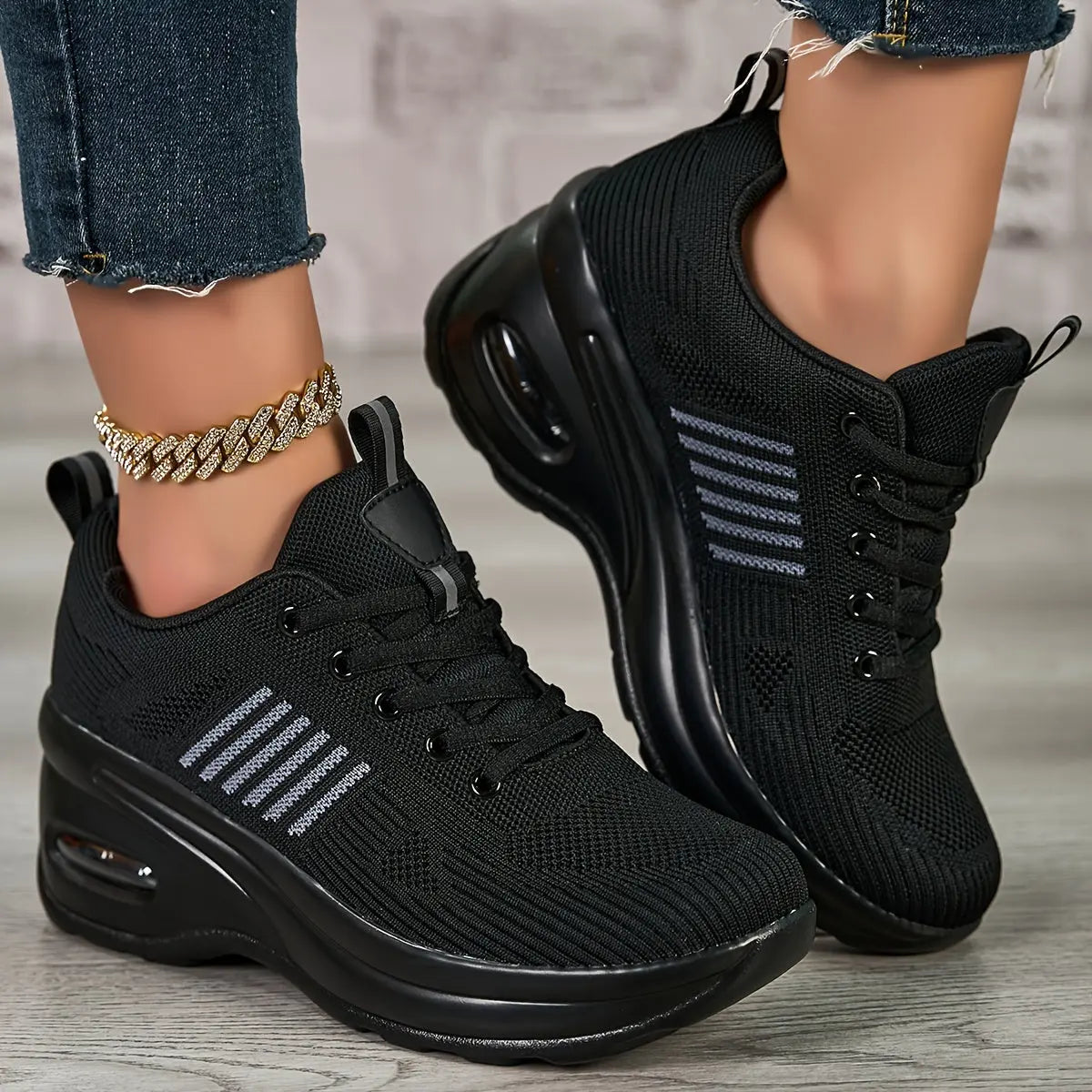 Women's Breathable Knit Chunky Sneakers, Casual Lace Up Outdoor Shoes, Comfortable Low Top Sport Shoes MyFave Boutique