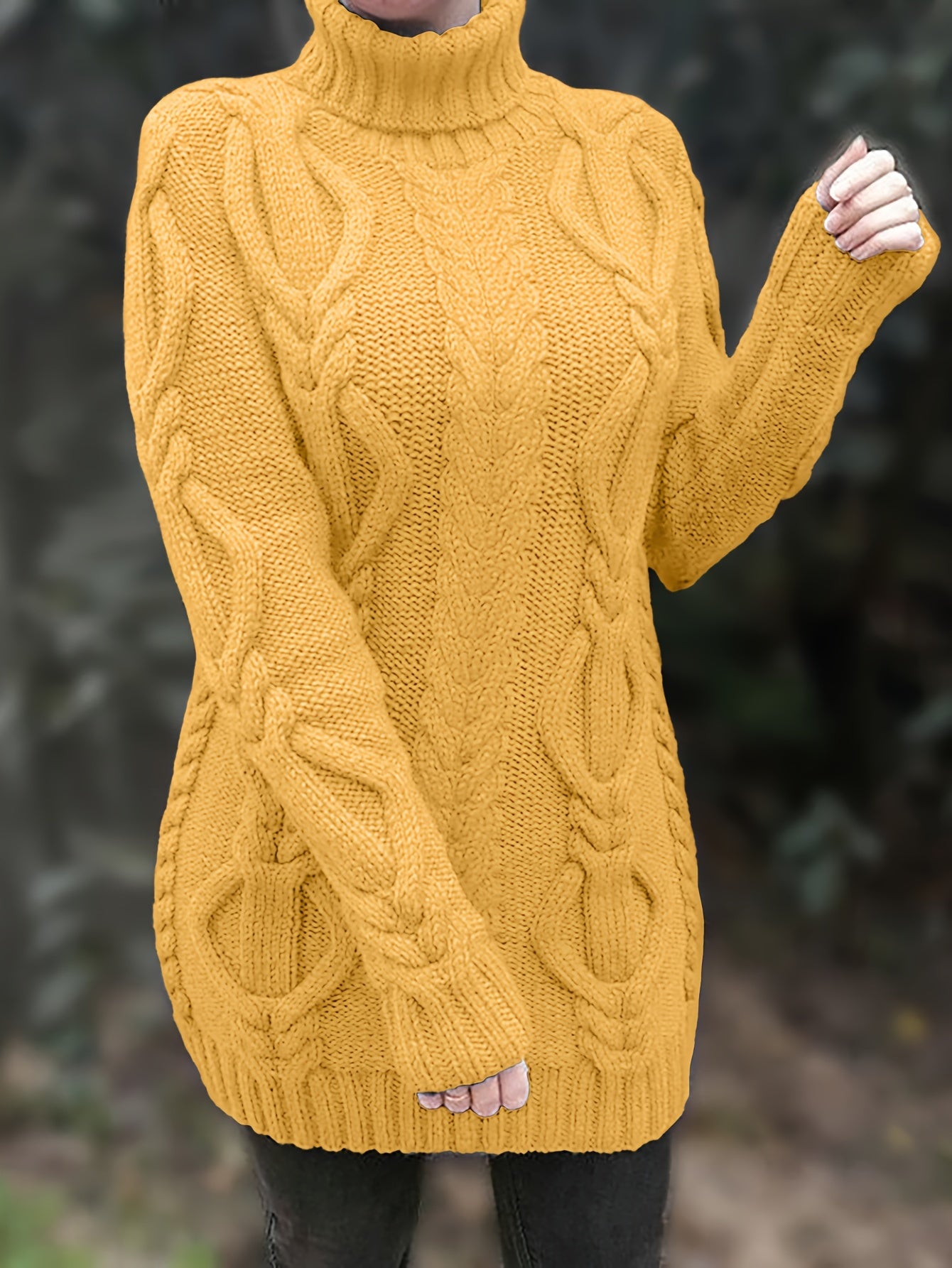 Cable Knit Turtle Neck Sweater, Classic Long Sleeve Sweater For Fall & Winter, Women's Clothing MyFave Boutique