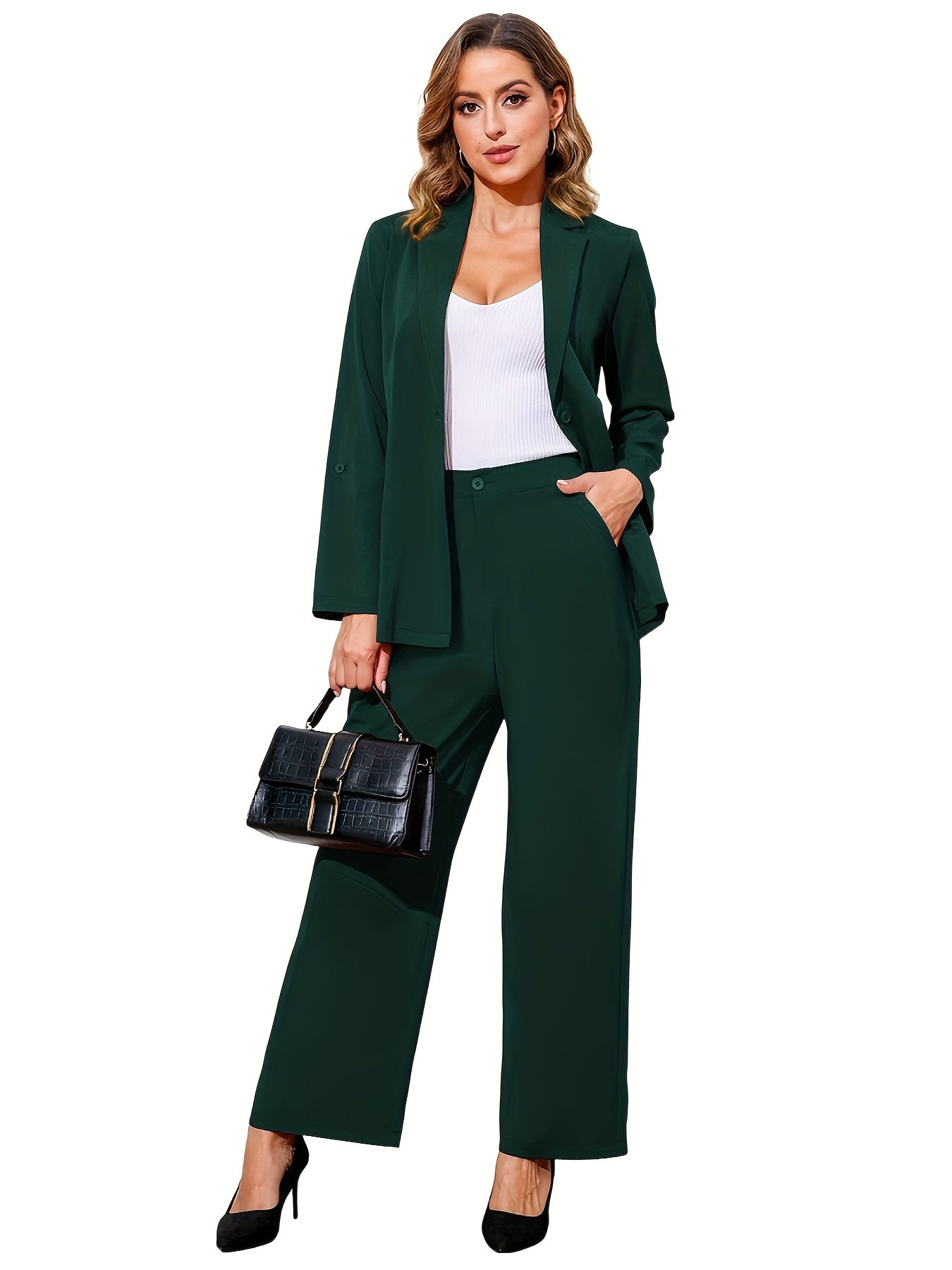 Women's Slim Fit Business Two-piece Pant Set - Blazer with Lapel Neck and Long Sleeves, Skinny High Waist Pants Outfit for Office, Casual Wear MyFave Boutique