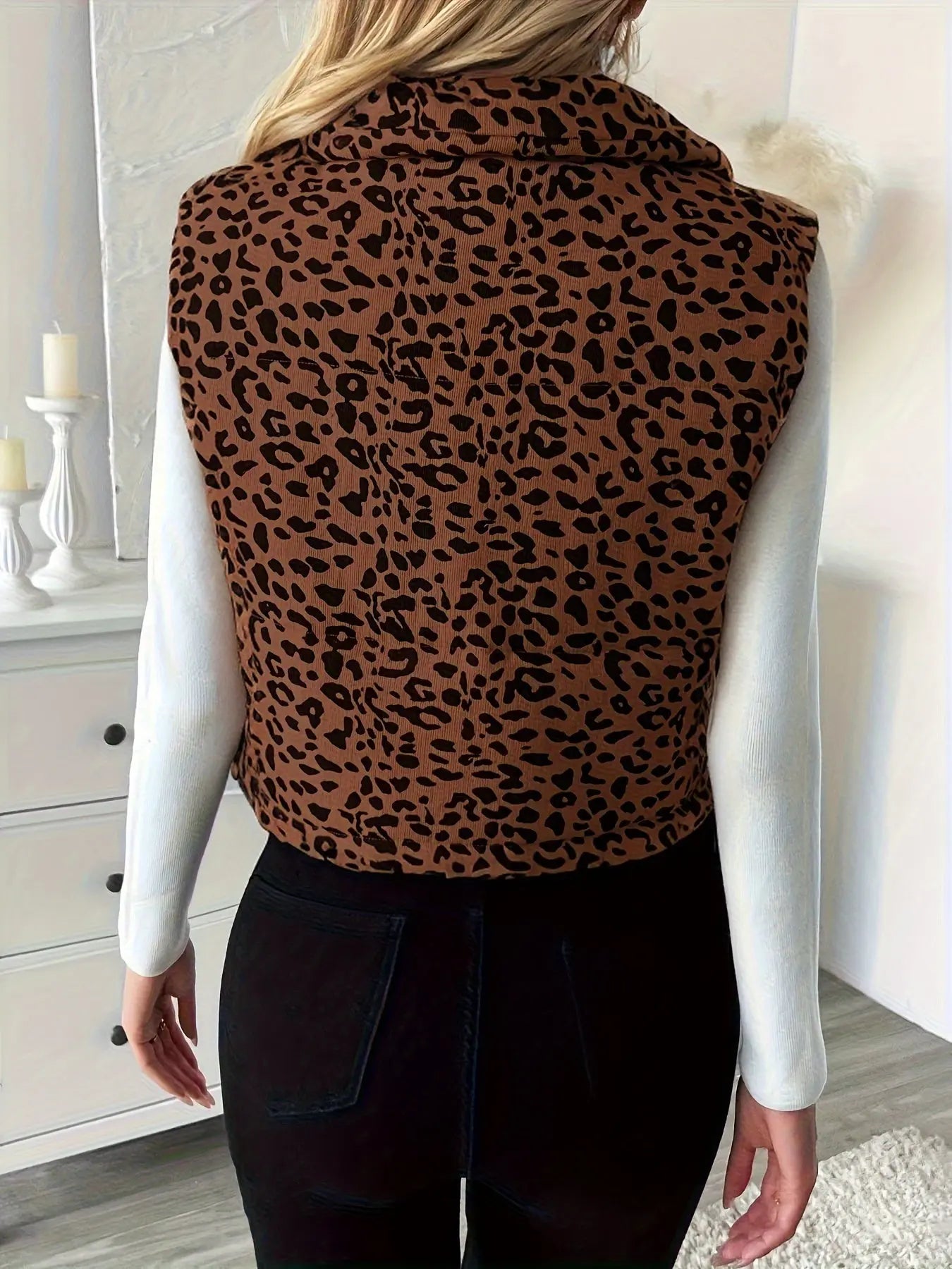 Autumn And Winter Polyester Coat With Leopard Print, Stand Collar, Zipper Closure, Casual Outerwear For Women MyFave Boutique