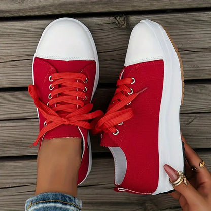 Women's Candy Color Lace-Up Platform Canvas Sneakers, All-Match Walking Trainers MyFave Boutique