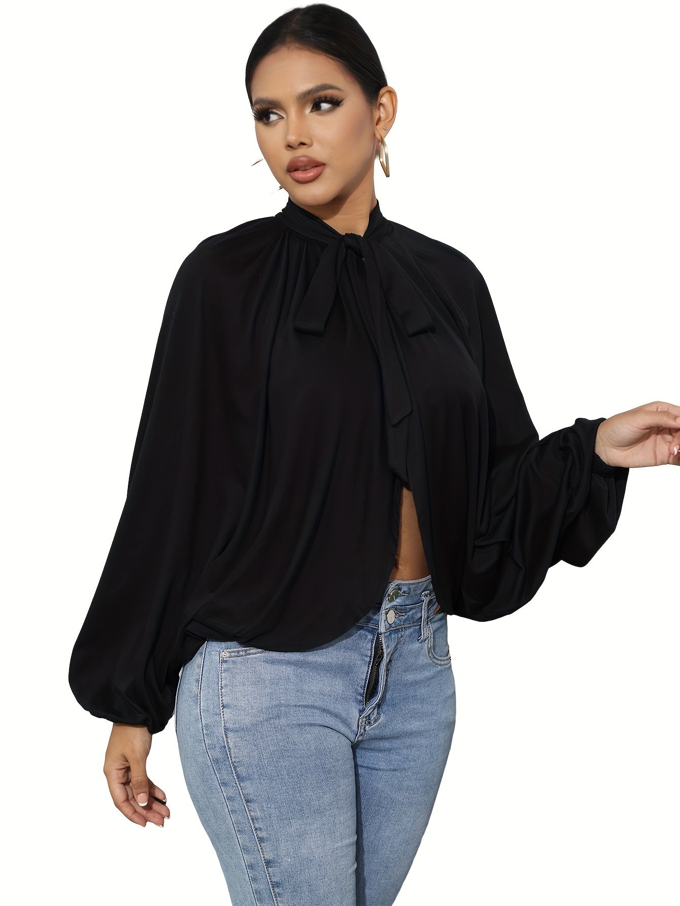 Women's Sexy Solid Color Balloon Sleeve Blouse with Open Back MyFave Boutique