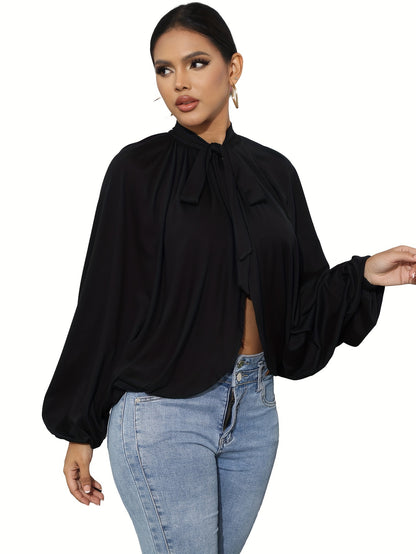 Women's Sexy Solid Color Balloon Sleeve Blouse with Open Back MyFave Boutique