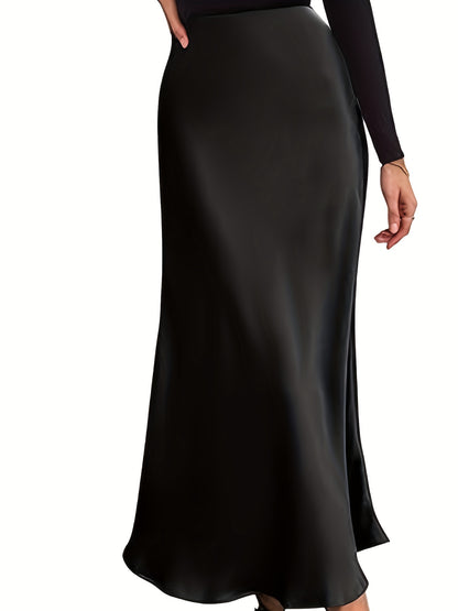 High Waist Satin Midi Skirt, Elegant A Line Skirt For Party & Work, Women's Clothing MyFave Boutique