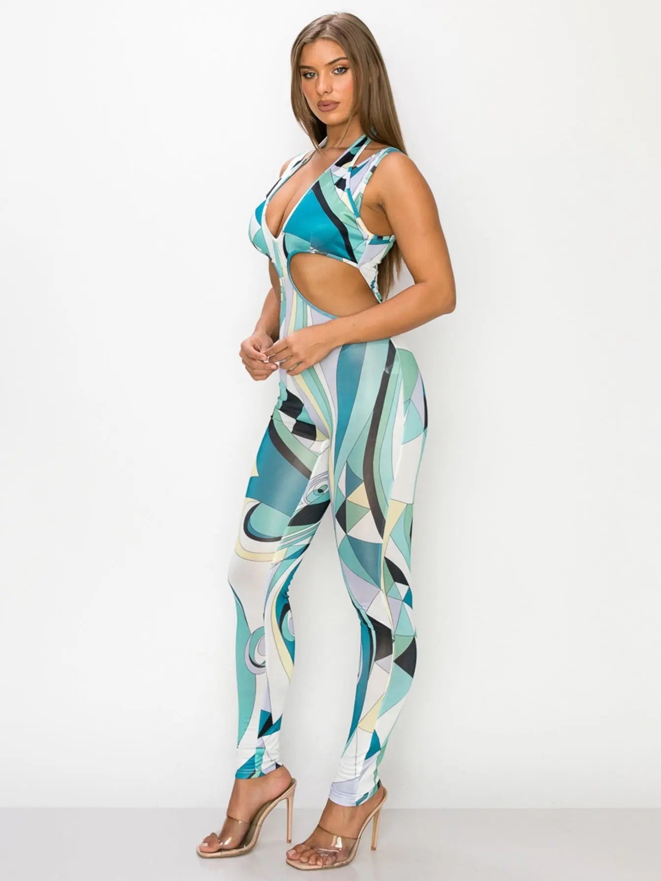 Versatile Ice Silk Printed Jumpsuit - Perfect for Parties, Vacations, and Night Outs - Available in Blue and Pink MyFave Boutique