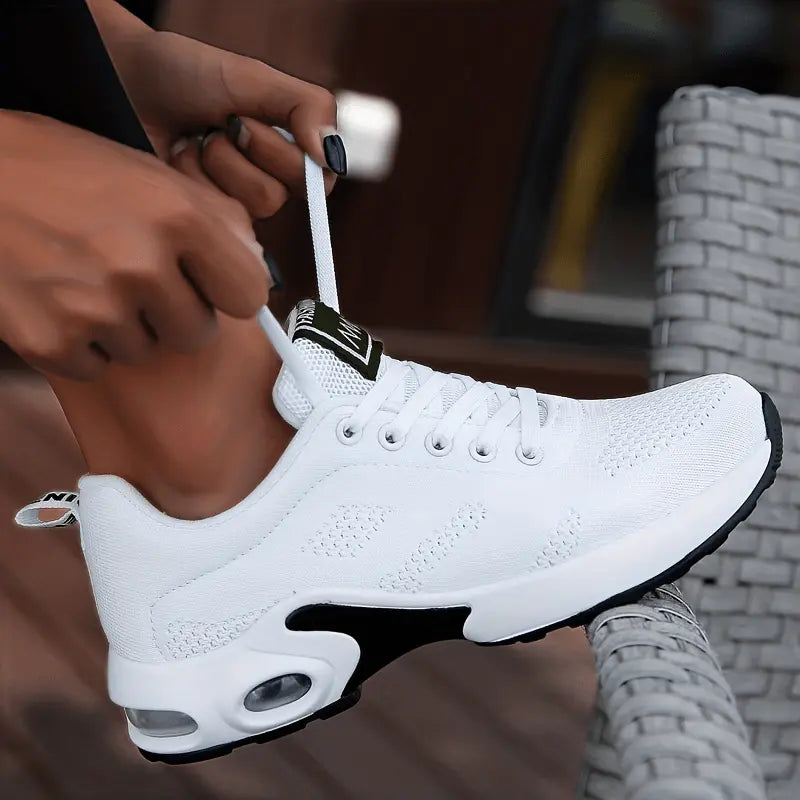 Women's Air Cushion Sneakers, Flying Woven Shock Absorbing Running Shoes, Lace Up Comfortable Outdoor Sports Shoes MyFave Boutique