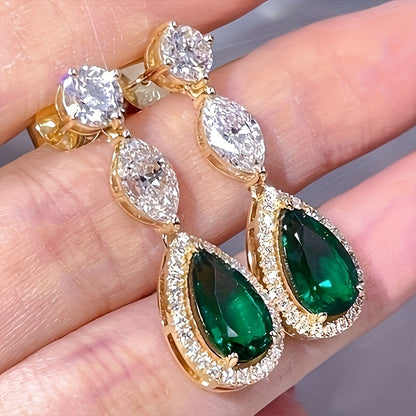 2 Pairs Women Fashion Pendant Earrings Luxury Elegant Green Synthetic Gemstones Bride Wedding Jewelry Surprise Gift for Girlfriend (No Box) MyFave Boutique