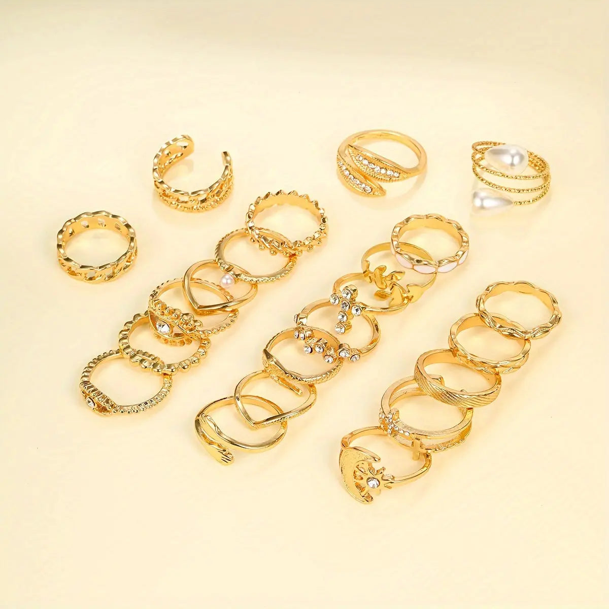 Vintage Ring Set - 22-Piece Collection featuring Embrace, Evil Eye, Chain, Moon & Sun Designs - Perfect for Daily Outfits and Party Accessories MyFave Boutique