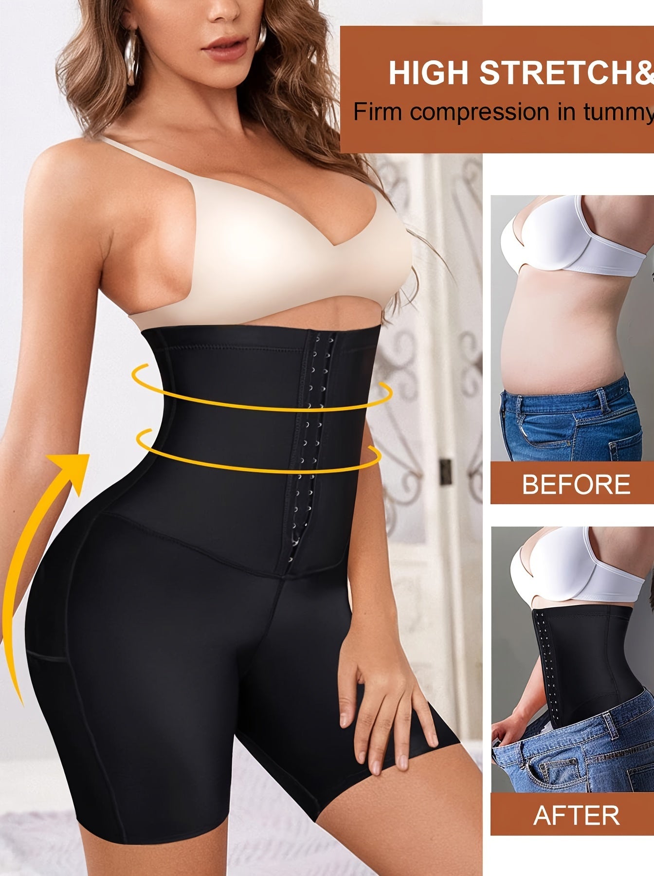 High Waist Shaping Shorts, Front Buckle Tummy Control Compression Shorts, Women's Underwear & Shapewear MyFave Boutique