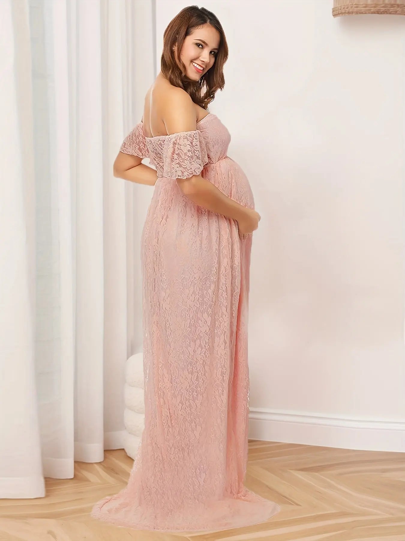 Women's Maternity Solid Off Shoulder Maxi Dress For Party/wedding/formal Prom, Pregnant Women's Clothing, Coquette Style, Gender Reveal MyFave Boutique