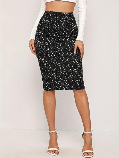 Heart Print Bodycon Skirt, Elegant High Waist Knee Length Skirt For Spring & Summer, Women's Clothing MyFave Boutique