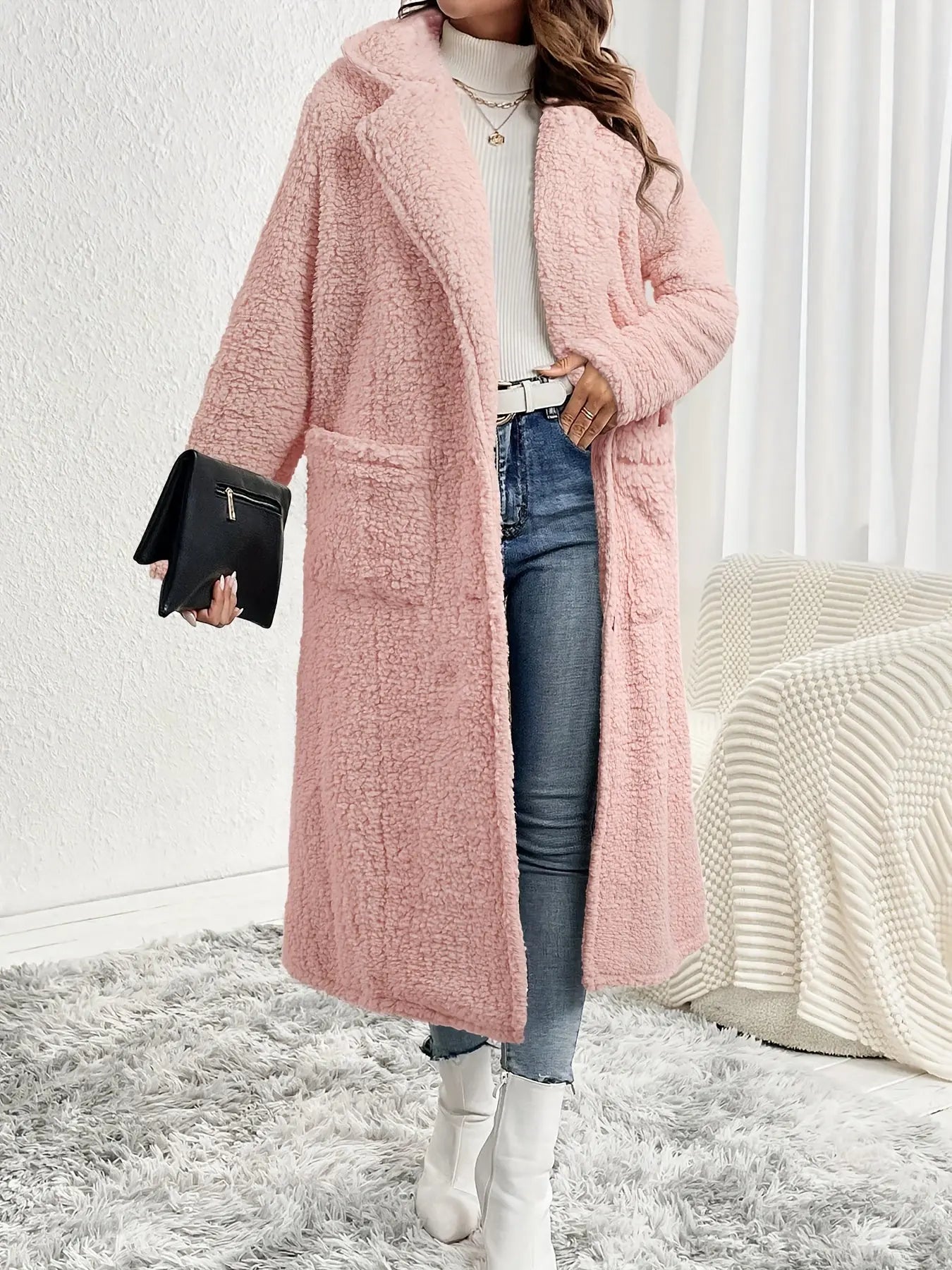 Elegant Teddy Bear Coat for Women - Long Sleeve, Warm Plush with Dual Pockets, Perfect Winter Outerwear, Durable & Comfortable, Ideal for Cold Weather MyFave Boutique