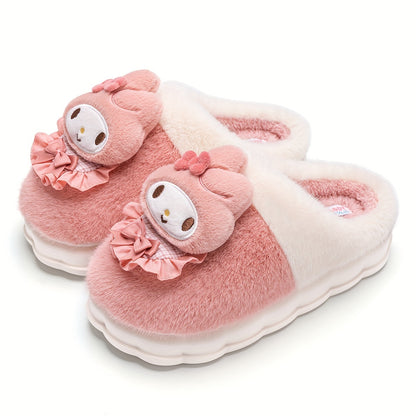 Sanrio Cute Cartoon Kitty Cat Comfortable Closed Toe Autumn Winter Ladies Slippers Indoor Casual Warm Non-slip Plush Shoes MyFave Boutique