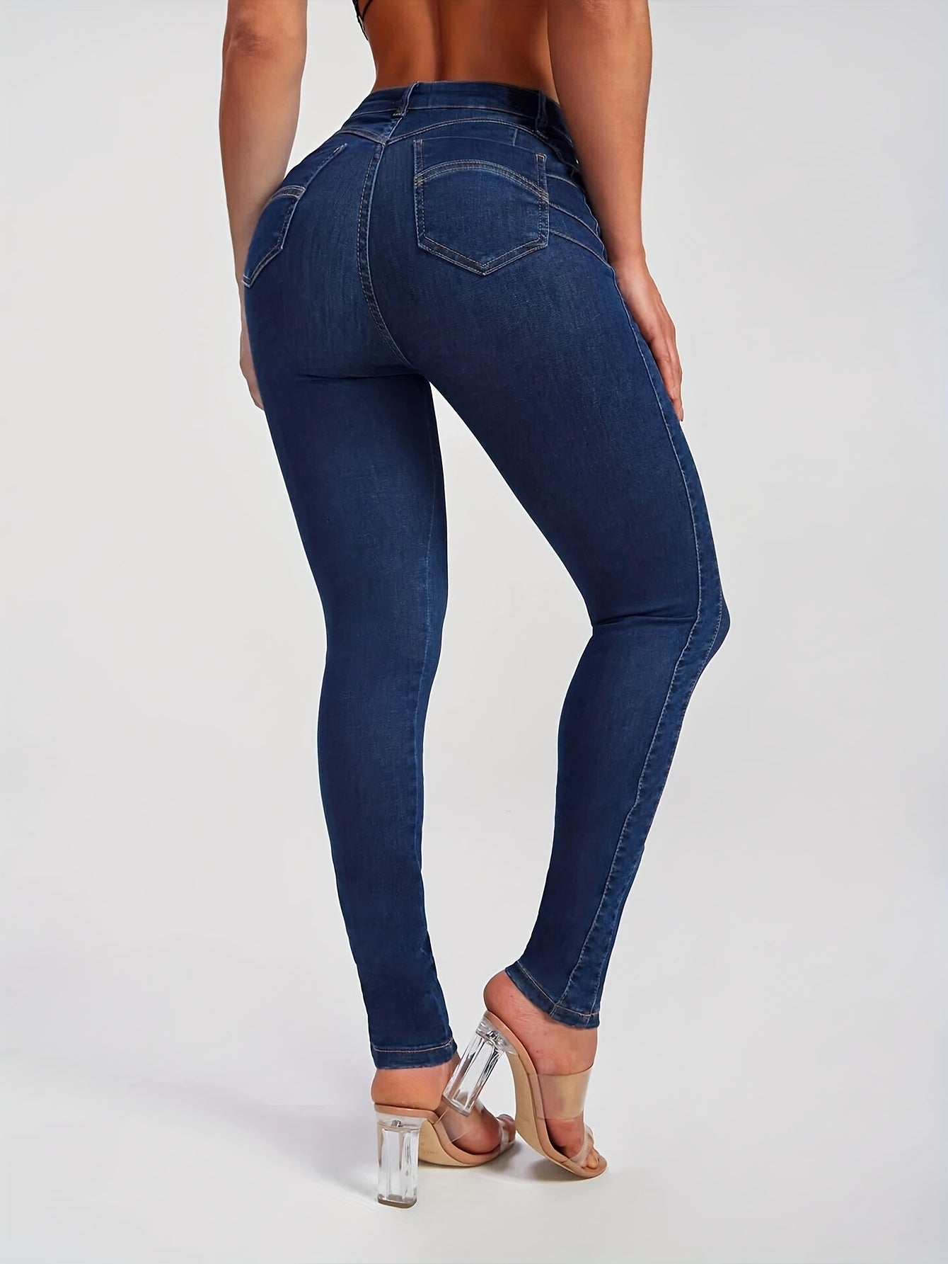 Stretchy High Waist Skinny Leg Jeans for Women - Butt Lifting, Solid Color, Classic Side Patchwork, Comfortable Denim Pants with Stretch Fabric, Five-Pocket Design, and Flattering Fit MyFave Boutique