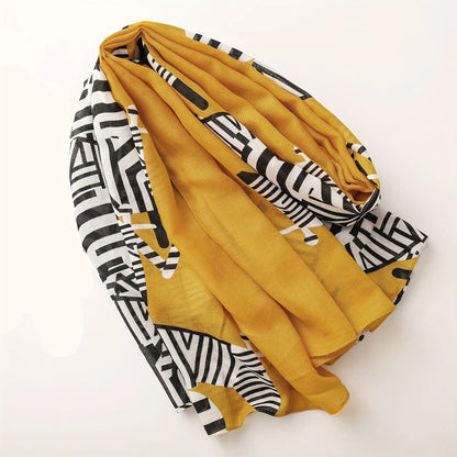 Yellow Zebra Print Scarf Elegant Geometric Striped Breathable Shawl Elegant Color Block Head Wrap Travel Beach Towel MyFave Boutique