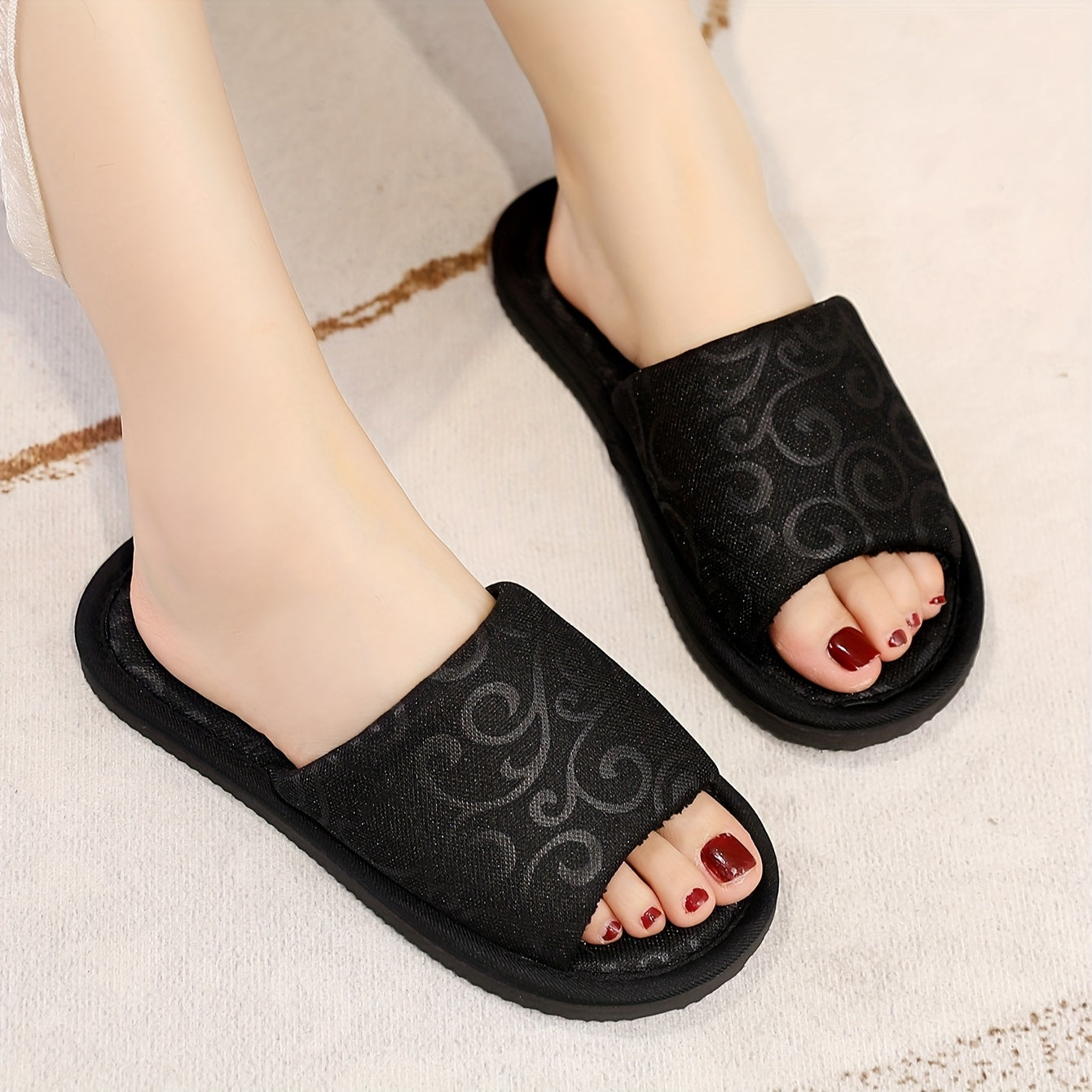 Vintage-Style Open Toe Slippers for Women, Soft Sole House Slides, Cozy Indoor Footwear MyFave Boutique