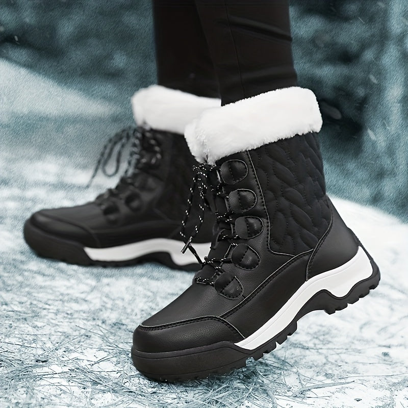 Women's Fleece Lined Snow Boots, Winter Thermal Lace Up Short Boots, Outdoor Wear-resistant Boots MyFave Boutique