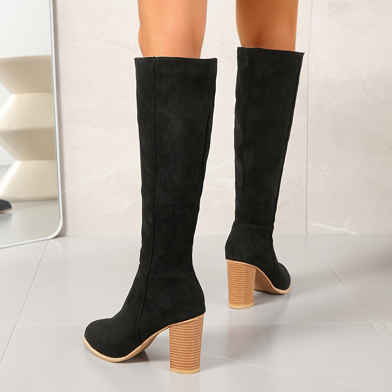 Women's Block Heeled Knee High Boots, Fashion Pointed Toe Side Zipper Long Boots, All-Match Stacked Heeled Boots MyFave Boutique