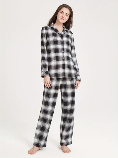 SIORO Flannel Long Sleeve Pajamas Women 100% Cotton Plaid Pajama Set Pajamas Home Clothes MyFave Boutique