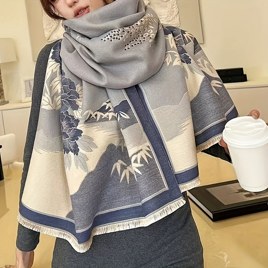 Double Sided Landscape Jacquard Scarf Elegant Thick Warm Fringe Shawl Winter Outdoor Windproof Wrapped Scarf MyFave Boutique